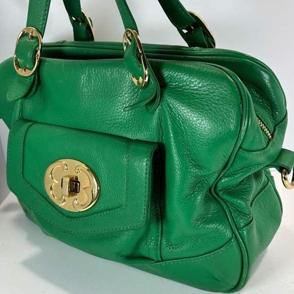 Emma Fox Satchel Leather Purse Green Gold Hand Strap Doctor’s Style Crossbody - Picture 7 of 12